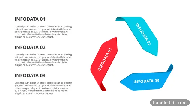3 Stage Cycle PPT template with 3 items in red, recycle arrows, three steps - editable PowerPoint slide