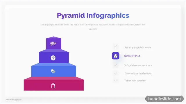 4 Level Pyramid PPT template with 4 items in purple, pyramid diagram, 4-level hierarchy - editable PowerPoint slide