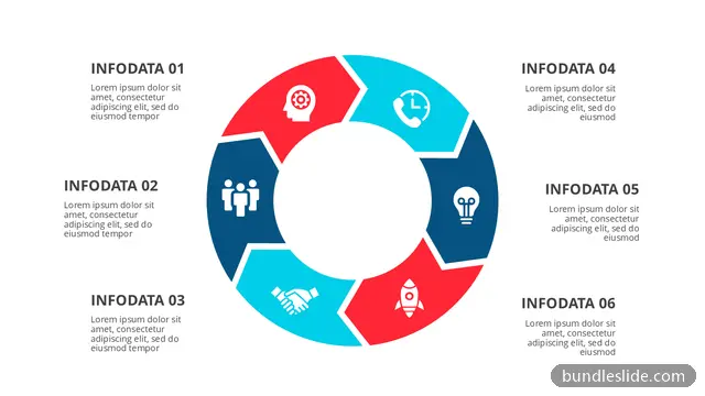 6 Stage Cycle PPT template with 6 items in red, circular process, 6 steps - editable PowerPoint slide