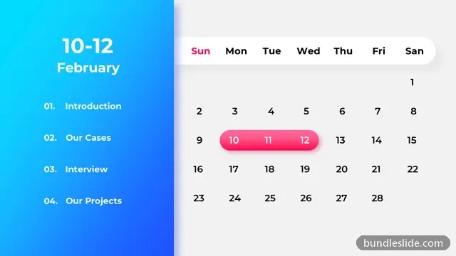 Agenda PPT template with 4 items in blue, agenda, calendar - editable PowerPoint slide