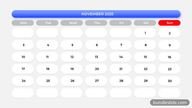 Calendar PPT template with 30 items in blue, calendar, November 2025 - editable PowerPoint slide