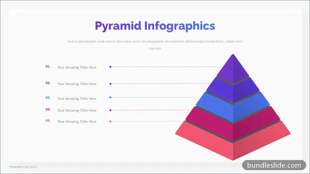 5 Level Pyramid PPT template with 5 items in purple, pyramid diagram, 3D pyramid - editable PowerPoint slide