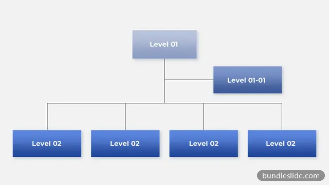 Hierarchy PPT template with 6 items in blue, organizational chart, hierarchy - editable PowerPoint slide