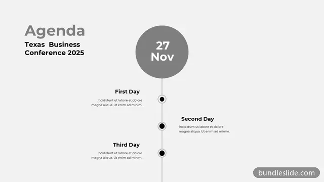 Agenda PPT template with 3 items in gray, agenda, vertical timeline - editable PowerPoint slide