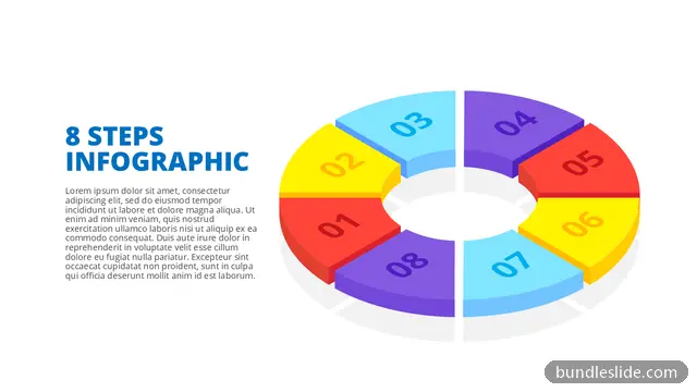 8 Step Process PPT template with 8 items in red, 8 steps, isometric - editable PowerPoint slide