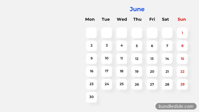 Calendar PPT template with 7 items in white, calendar, June - editable PowerPoint slide