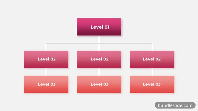 Hierarchy PPT template with 7 items in pink, organizational chart, hierarchy diagram - editable PowerPoint slide