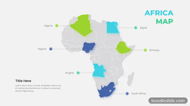 Nonprofit & NGO PPT template with 6 items in gray, Africa map, country highlights - editable PowerPoint slide