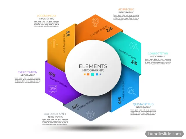6 Stage Cycle PPT template with 6 items in orange, hexagon segments, 6 steps - editable PowerPoint slide