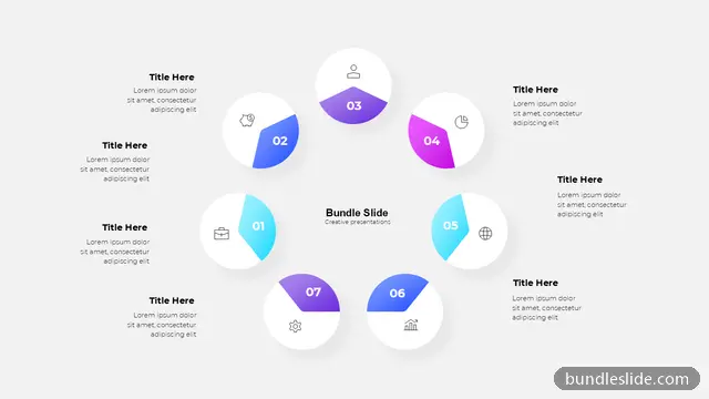 7 Stage Cycle PPT template with 7 items in blue, circular layout, 7 steps - editable PowerPoint slide
