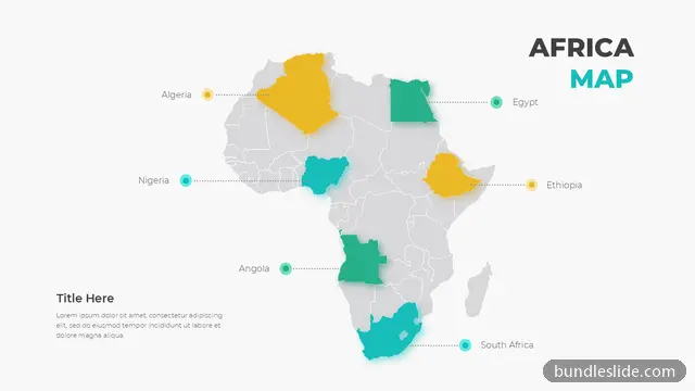 Nonprofit & NGO PPT template with 6 items in gray, Africa map, highlighted countries - editable PowerPoint slide