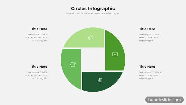 4 Stage Cycle PPT template with 4 items in light green, circle infographic, four segments - editable PowerPoint slide