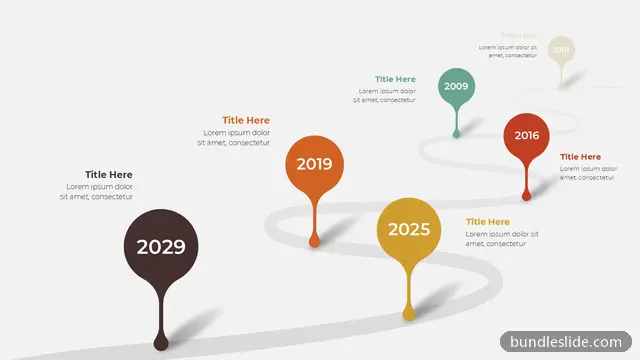 6 Step Roadmap PPT template with 6 items in dark brown, timeline, years - editable PowerPoint slide