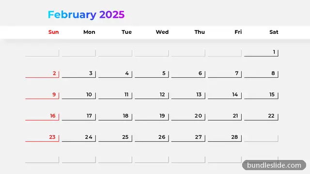 Calendar PPT template with 28 items in white, calendar, February 2025 - editable PowerPoint slide