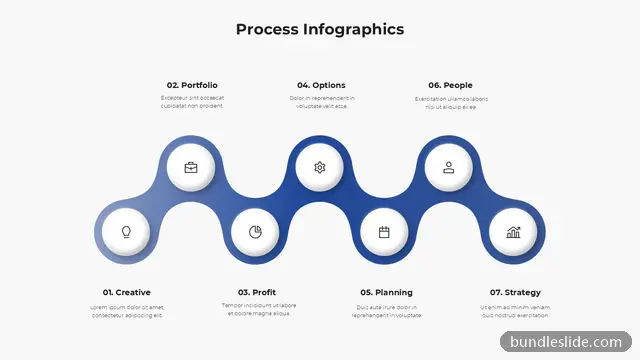 7 Step Timeline PPT template with 7 items in blue, 7 steps, wavy connector - editable PowerPoint slide