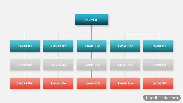 4 Level Pyramid PPT template with 4 items in teal, organizational chart, hierarchy - editable PowerPoint slide
