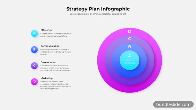 Business Plan PPT template with 4 items in cyan, strategy plan, concentric circles - editable PowerPoint slide