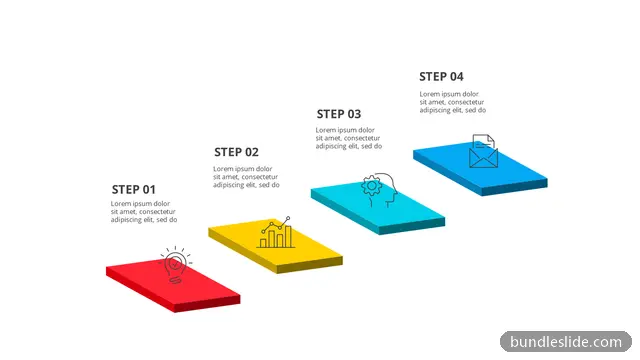 4 Step Roadmap PPT template with 4 items in red, 4-step process, 3D platforms - editable PowerPoint slide