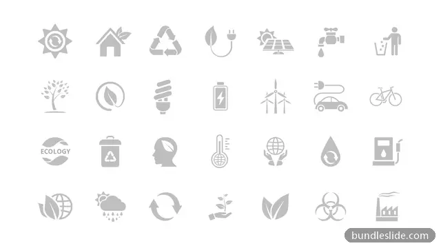 Environment & Ecology PPT template with 28 items in gray, ecology, sustainability - editable PowerPoint slide