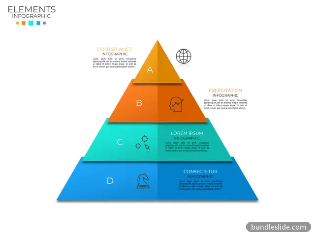 4 Level Pyramid PPT template with 4 items in orange, pyramid diagram, four levels - editable PowerPoint slide