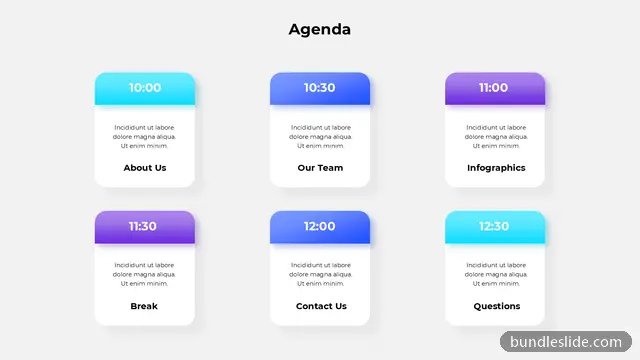Agenda PPT template with 6 items in cyan, agenda, schedule - editable PowerPoint slide