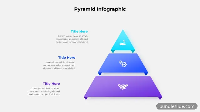 3 Level Pyramid PPT template with 3 items in cyan, pyramid infographic, three tiers - editable PowerPoint slide