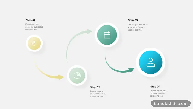 4 Step Roadmap PPT template with 4 items in yellow, 4-step process, zigzag flow - editable PowerPoint slide