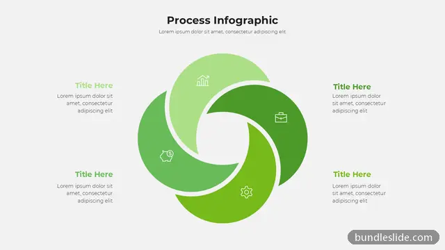 4 Stage Cycle PPT template with 4 items in light green, pinwheel diagram, 4 segments - editable PowerPoint slide