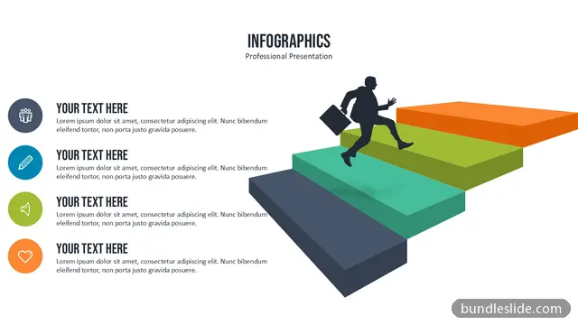 4 Step Roadmap PPT template with 4 items in navy, steps, staircase - editable PowerPoint slide