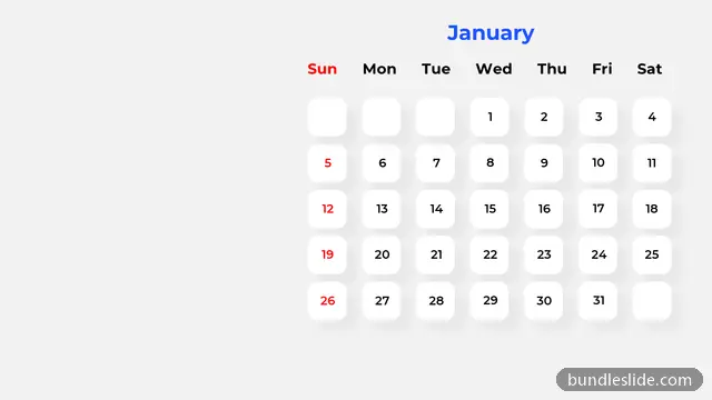 Calendar PPT template with 31 items in white, calendar, January - editable PowerPoint slide