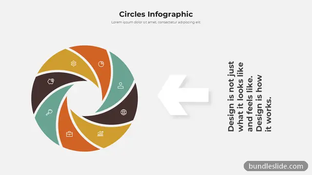 8 Step Process PPT template with 8 items in orange, pinwheel diagram, circular segments - editable PowerPoint slide