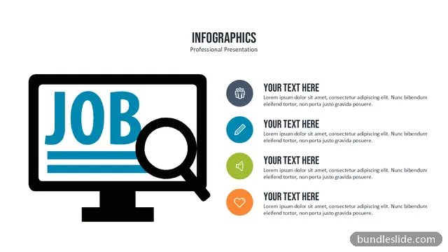 HR PPT template with 4 items in black, job search, recruitment - editable PowerPoint slide
