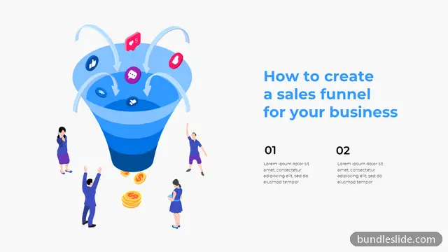 Funnel PPT template with 2 items in blue, sales funnel, conversion - editable PowerPoint slide