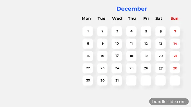 Calendar PPT template with 31 items in white, calendar, December - editable PowerPoint slide
