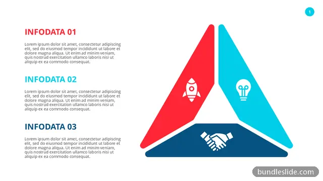 3 Stage Cycle PPT template with 3 items in red, triangle diagram, three segments - editable PowerPoint slide