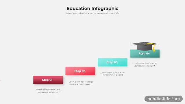 4 Step Roadmap PPT template with 4 items in pink, ascending steps, education infographic - editable PowerPoint slide