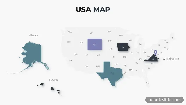 Retail PPT template with 5 items in gray, USA map, states - editable PowerPoint slide
