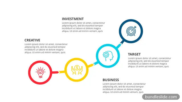 4 Step Roadmap PPT template with 4 items in red, 4-step process, circular icons - editable PowerPoint slide