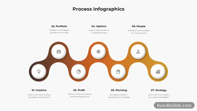 7 Step Roadmap PPT template with 7 items in dark brown, 7-step process, wavy connector - editable PowerPoint slide