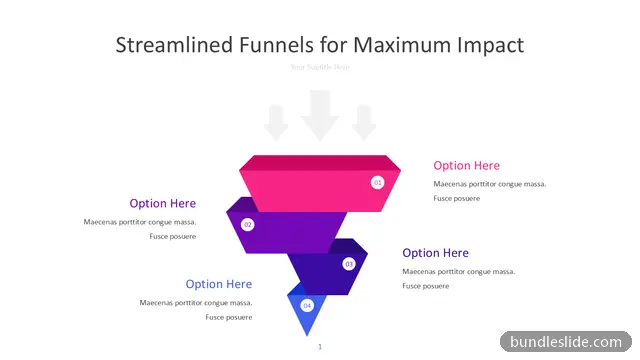 Funnel PPT template with 4 items in pink, funnel diagram, 4 stages - editable PowerPoint slide