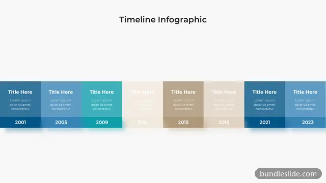 8 Step Process PPT template with 8 items in blue, timeline, years - editable PowerPoint slide