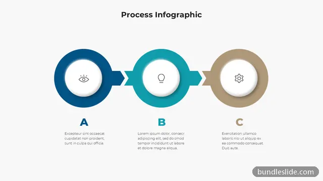 3 Step Timeline PPT template with 3 items in dark blue, three step process, circular icons - editable PowerPoint slide