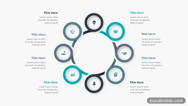 8 Stage Cycle PPT template with 8 items in teal, circular process, 8 steps - editable PowerPoint slide
