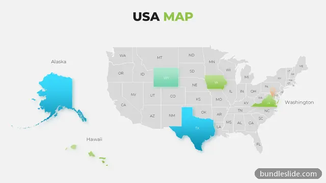 Retail PPT template with 5 items in gray, USA map, United States - editable PowerPoint slide