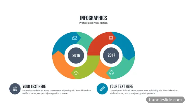 8 Step Timeline PPT template with 8 items in blue, infographic, two-year comparison - editable PowerPoint slide