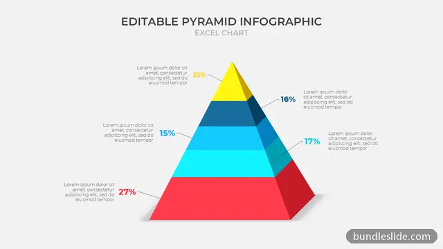 5 Level Pyramid PPT template with 5 items in red, pyramid chart, 5-level pyramid - editable PowerPoint slide