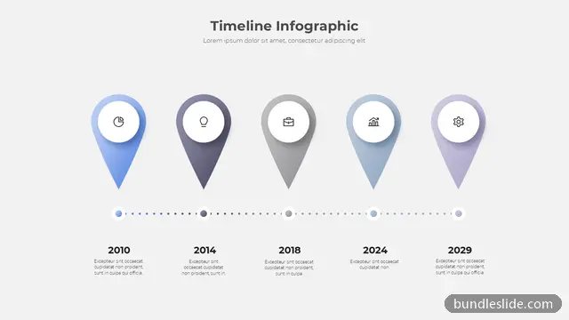 5 Step Roadmap PPT template with 5 items in blue, timeline, milestones - editable PowerPoint slide