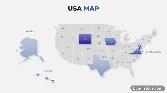 Retail PPT template with 4 items in gray, USA map, United States - editable PowerPoint slide