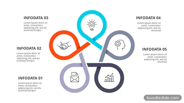 5 Stage Cycle PPT template with 5 items in cyan, five petal diagram, flower infographic - editable PowerPoint slide