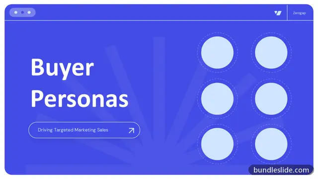 Buyer Persona PPT template with 6 items in blue, title slide, buyer personas - editable PowerPoint slide